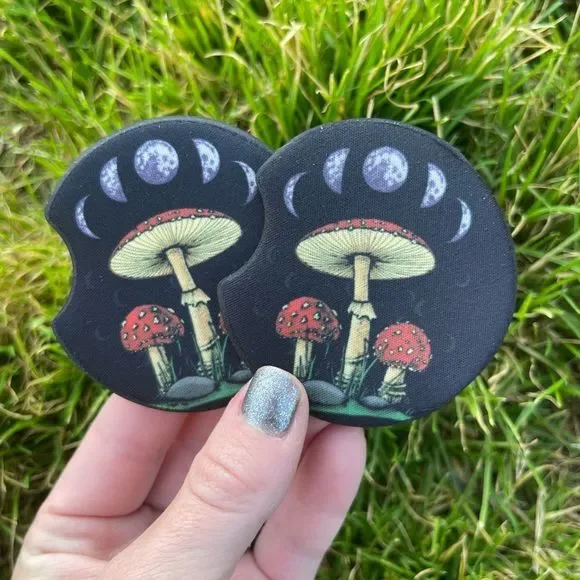 Moon Phases Mushroom Car Coaster Set | Car Accessories | Moor Decor - Picture 1 of 12